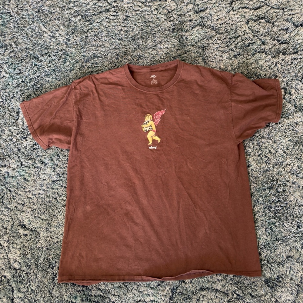 Obey Worldwide Cherub Winged Angel XL Brown Tee